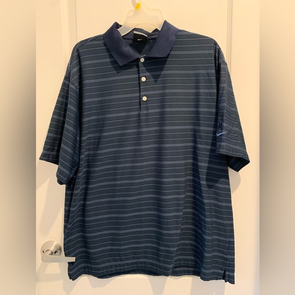 Nike Other - Nike Golf Dri-Fit Polo Mens Large Navy Blue Stripe Dressy 1/4 Buttons Casual